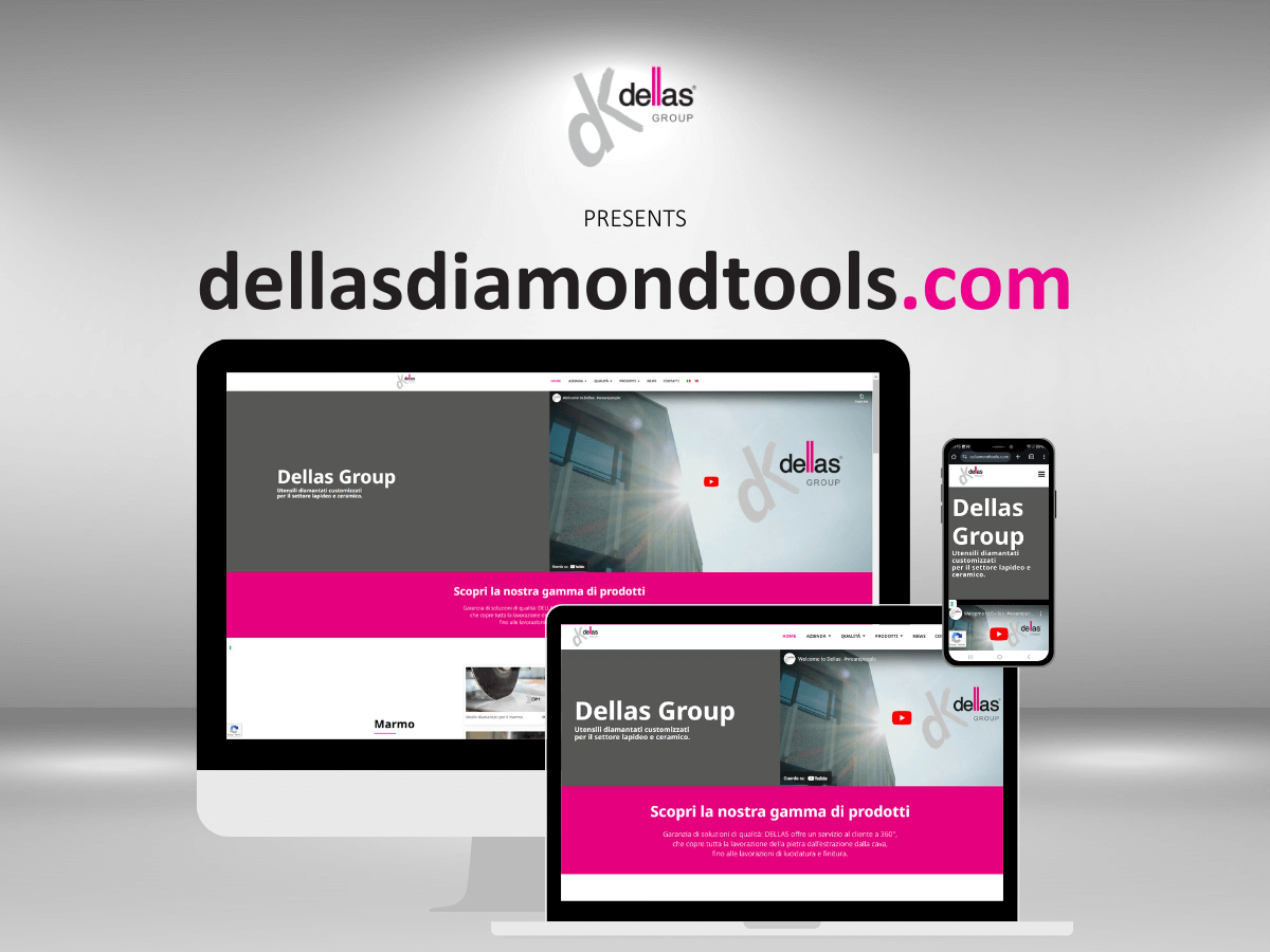 Il nuovo sito web dellasdiamondtools.com visto sui diversi dispositivi (schermo fisso, pc portatile e smartphone).