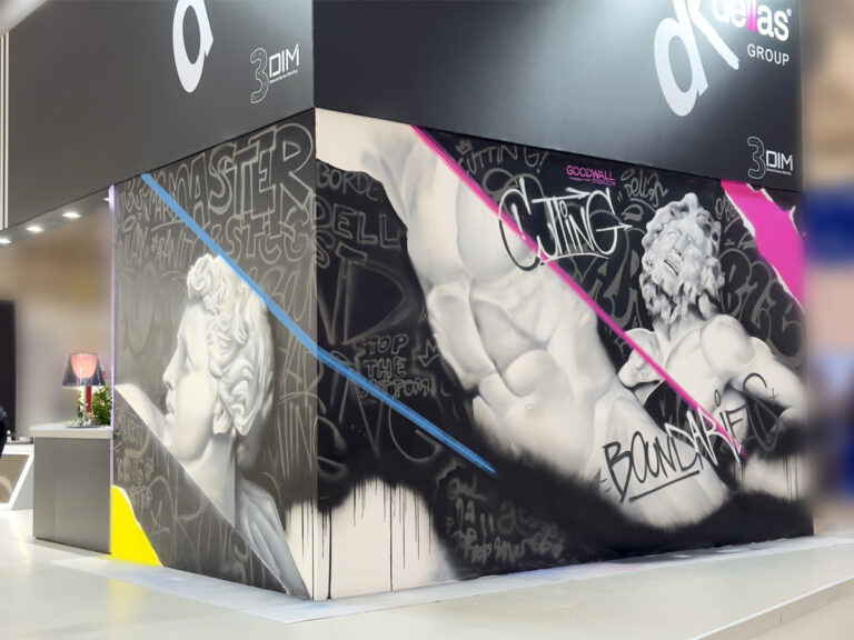 Home Graffito realizzato live presso lo stand Marmomac di Dellas